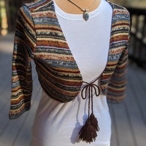 Striped Tie Front Bolero Shrug Crop Cardigan